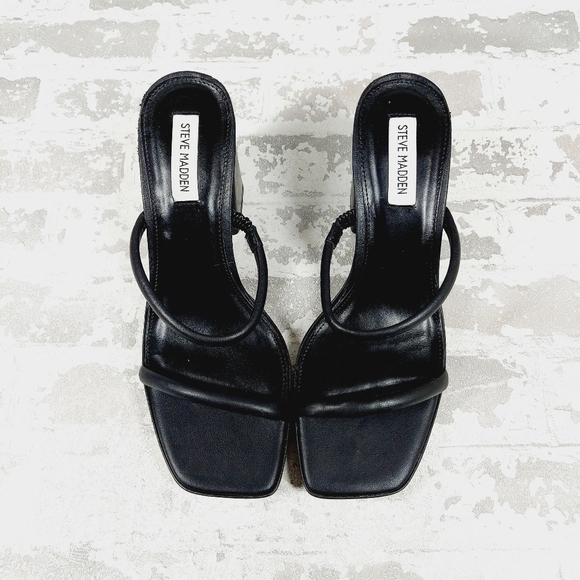 New Steve Madden Polly Black Slip On Platform Heeled Sandal O700 - Picture 10 of 11